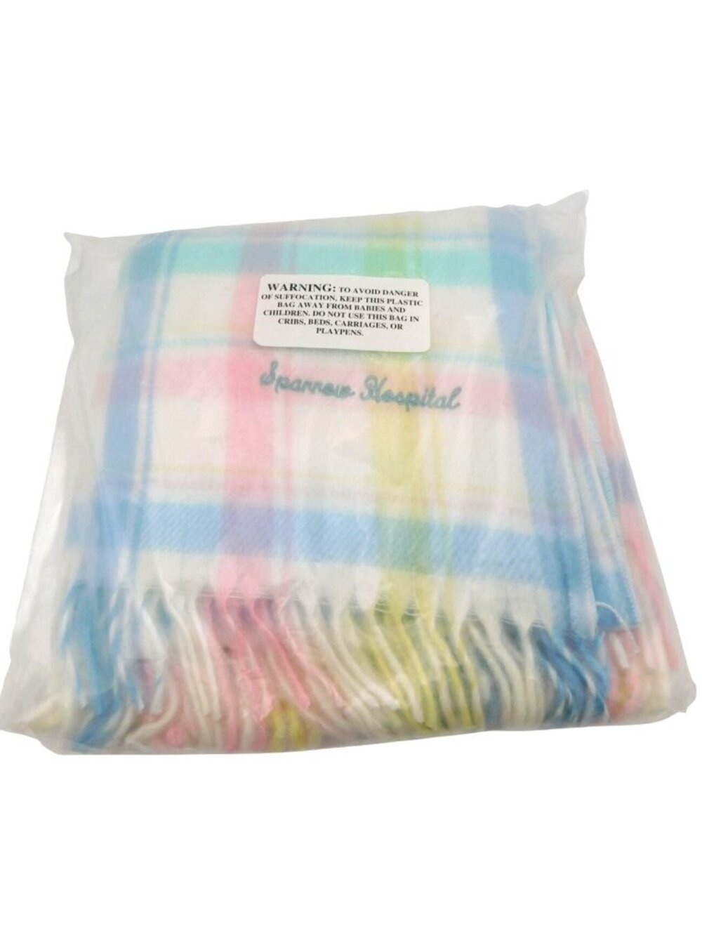 Soft Pastel Plaid Throw Blanket With Fringe Design Sparrow Hospital Logo New